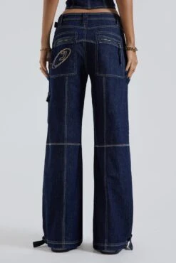 Jaded London Hudson Indigo Denim Wash Cargo Jeans -JADEDLDN Sales BLUEPRINT ECCOM0302