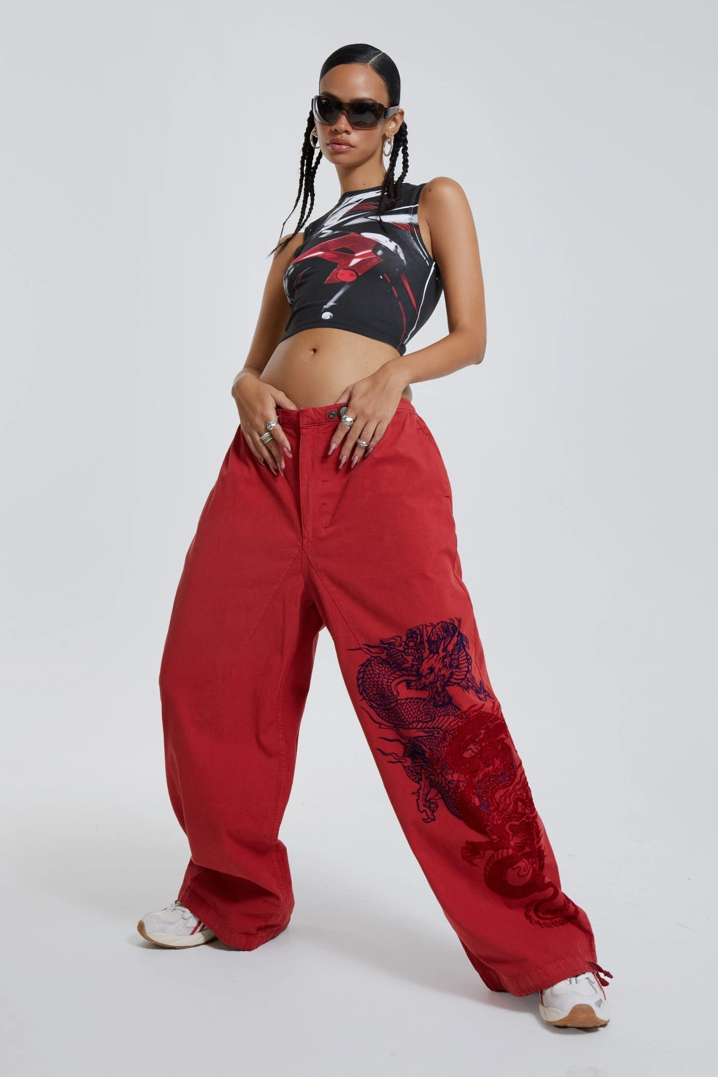 Jaded London NY Dragon Flock Cargo Pants In Red 3 Jaded London NY Dragon Flock Cargo Pants In Red