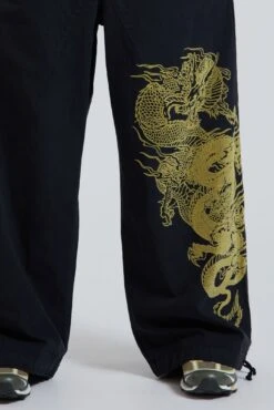 Jaded London NY Dragon Flock Cargo Pants In Black -JADEDLDN Sales BLUEPRINT ECCOM2400
