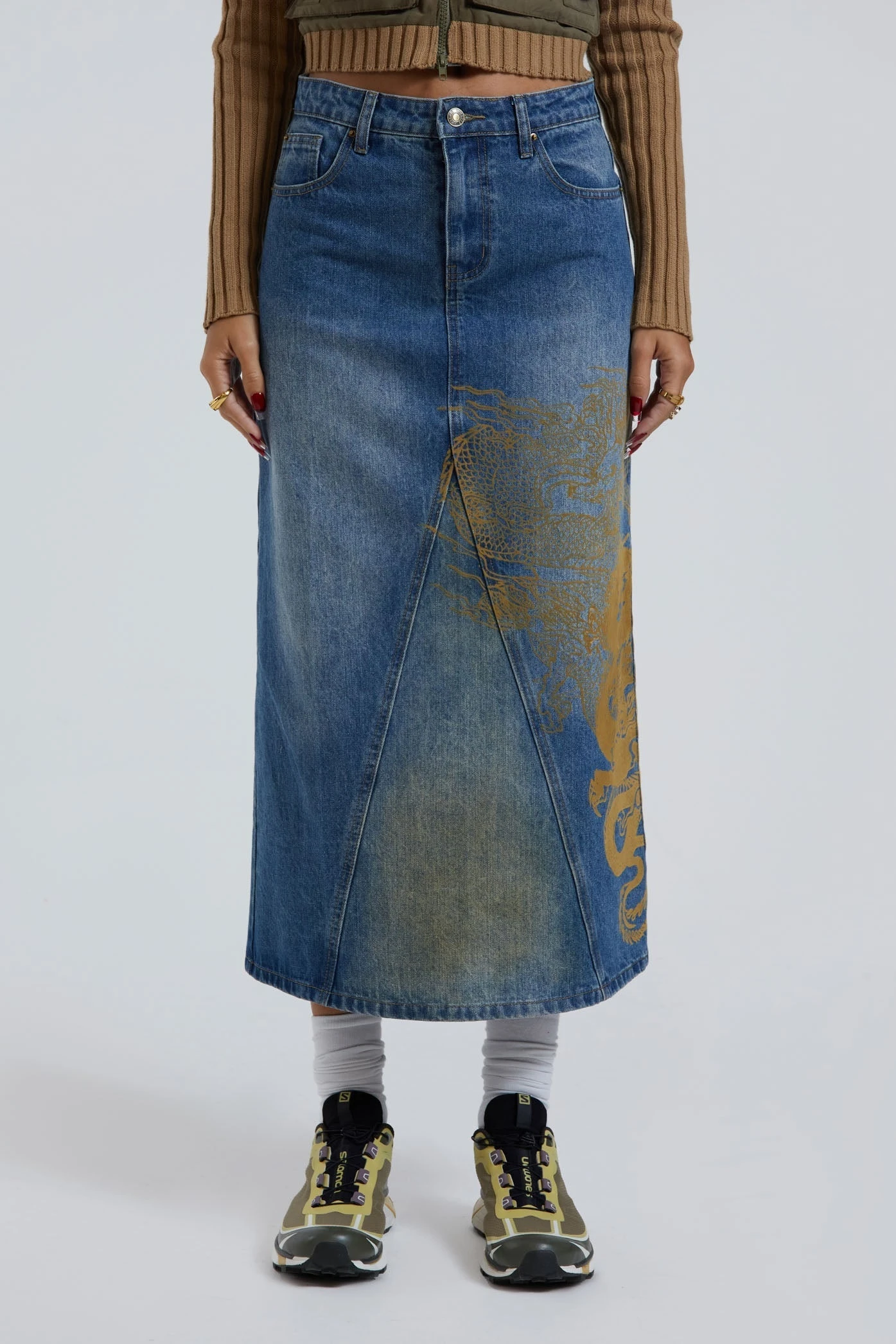 Jaded London Serpent Denim Slit Maxi Skirt 4 Jaded London Serpent Denim Slit Maxi Skirt - Image 2
