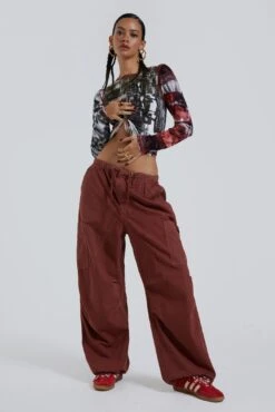 Jaded London Burgundy Parachute Cargo Pants -JADEDLDN Sales BLUEPRINT ECCOM3602