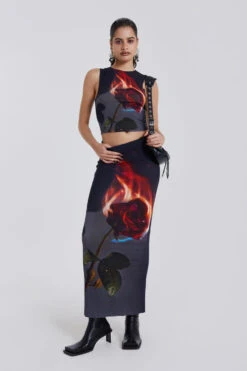 Jaded London Flaming Rose Raw Edge Tank Top -JADEDLDN Sales GOTHIC10 1100232