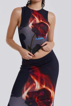 Jaded London Flaming Rose Raw Edge Tank Top -JADEDLDN Sales GOTHIC10 1100642