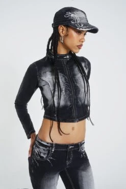 Jaded London 24/7 Ruched Front Denim Jacket -JADEDLDN Sales JADED HOTLINE SWIMECOM0272