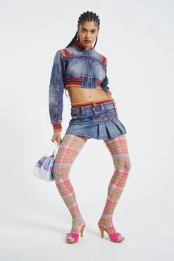 Jaded London Sherbet Denim Side Pleat Mini Skirt -JADEDLDN Sales JADED HOTLINE SWIMECOM1118