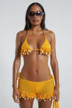 Canary Knit Micro Bikini Top With Beaded Trim -JADEDLDN Sales JADEDECOM EARTHTBC5375