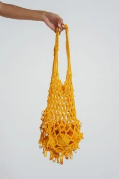 Canary Knit Bag With Beaded Trim
