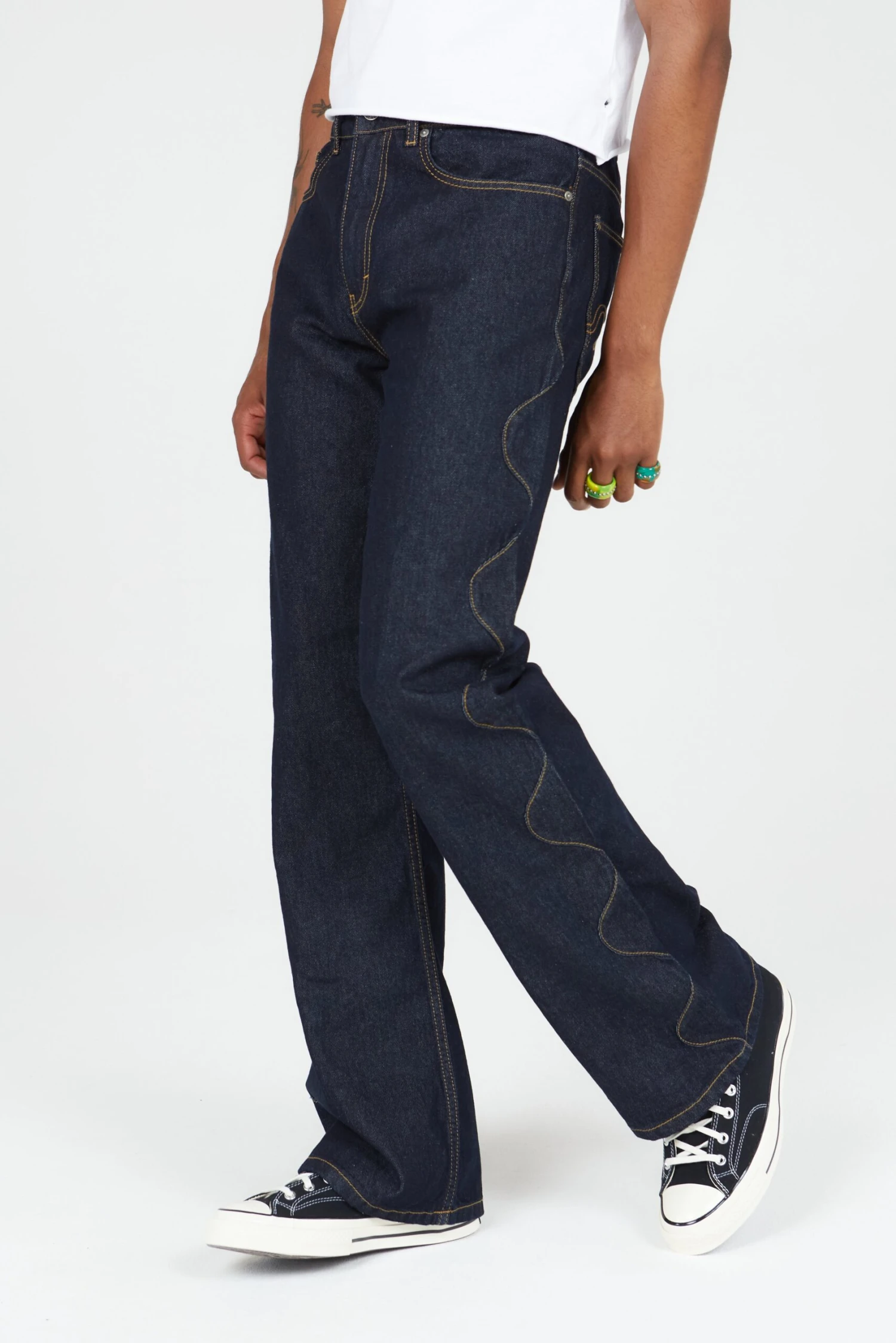 Wavy Seam Organic Denim Flared Jeans 3 Wavy Seam Organic Denim Flared Jeans