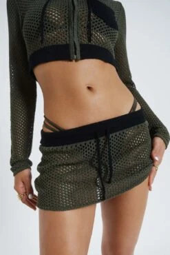 Caldera Khaki Crochet Micro Mini Skirt -JADEDLDN Sales JADEDSWIMMARCH231558