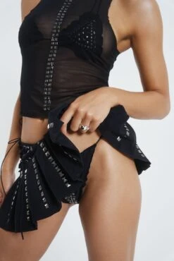 Onyx Pleated Beach Micro Mini Skirt With Stud Detail -JADEDLDN Sales JADEDSWIMMARCH235236