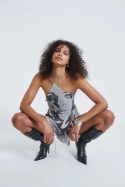 Jaded London Printed Chain Mail Draped Top -JADEDLDN Sales JADEDVENDETTA ECOM0284