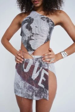 Jaded London Printed Chain Mail Draped Top -JADEDLDN Sales JADEDVENDETTA ECOM4467