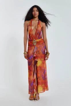 Jaded London Cindy Plunge Maxi Dress In Orange