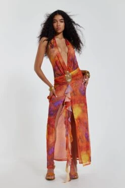 Jaded London Cindy Plunge Maxi Dress In Orange -JADEDLDN Sales JADEDWW12 600591