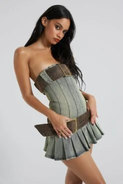 Jaded London Chelsea Denim Kilt Mini Dress -JADEDLDN Sales JADEDWWE COMRESHOOTS02491