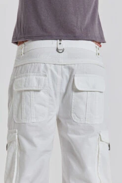 White Straight Leg Cargo Trousers -JADEDLDN Sales RESHOOTSAGAIN01401