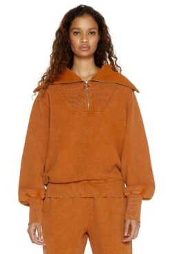 Jaded London NTRLS Rust Orange Quarter Zip Sweatshirt