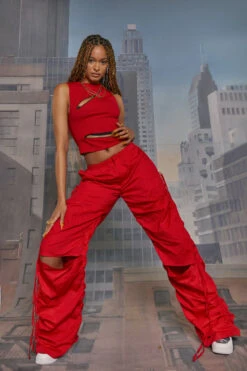 Jaded London Red Cotton Wide Leg Cargo Trouser With Cut Out, Ruched Detail -JADEDLDN Sales remixeccom1878 e5c0e7ec 25bb 4b51 a516 60fc6c152d3a