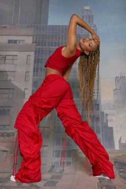 Jaded London Red Cotton Wide Leg Cargo Trouser With Cut Out, Ruched Detail -JADEDLDN Sales remixeccom2169