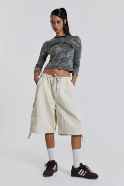 Jaded London Ecru Parachute Cargo Shorts